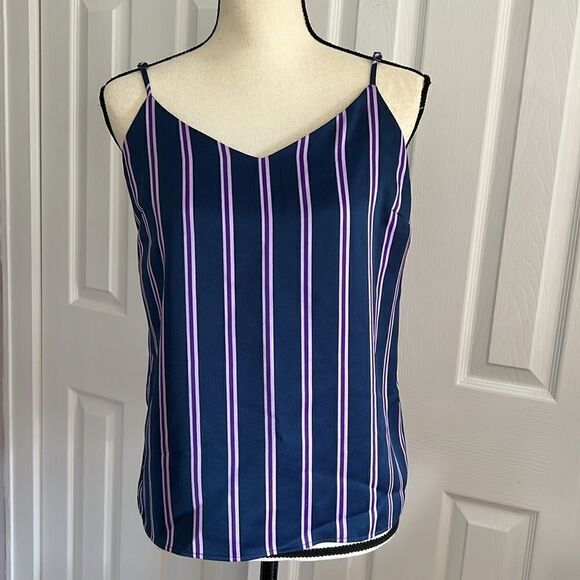 Banana Republic Navy Blue Purple Striped Essential Camisole Tank Top S - Picture 1 of 14